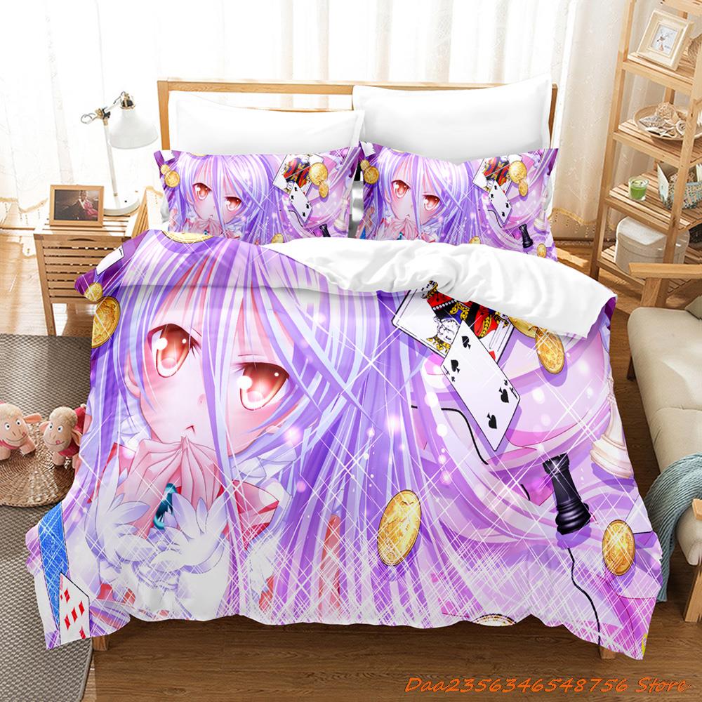 New Personelity No Game No Life Bedding Set Cartoon Anime Three-Piece Set Adult Kid Bedroom Duvetcover Sets 3D Kawaii Girl Pink