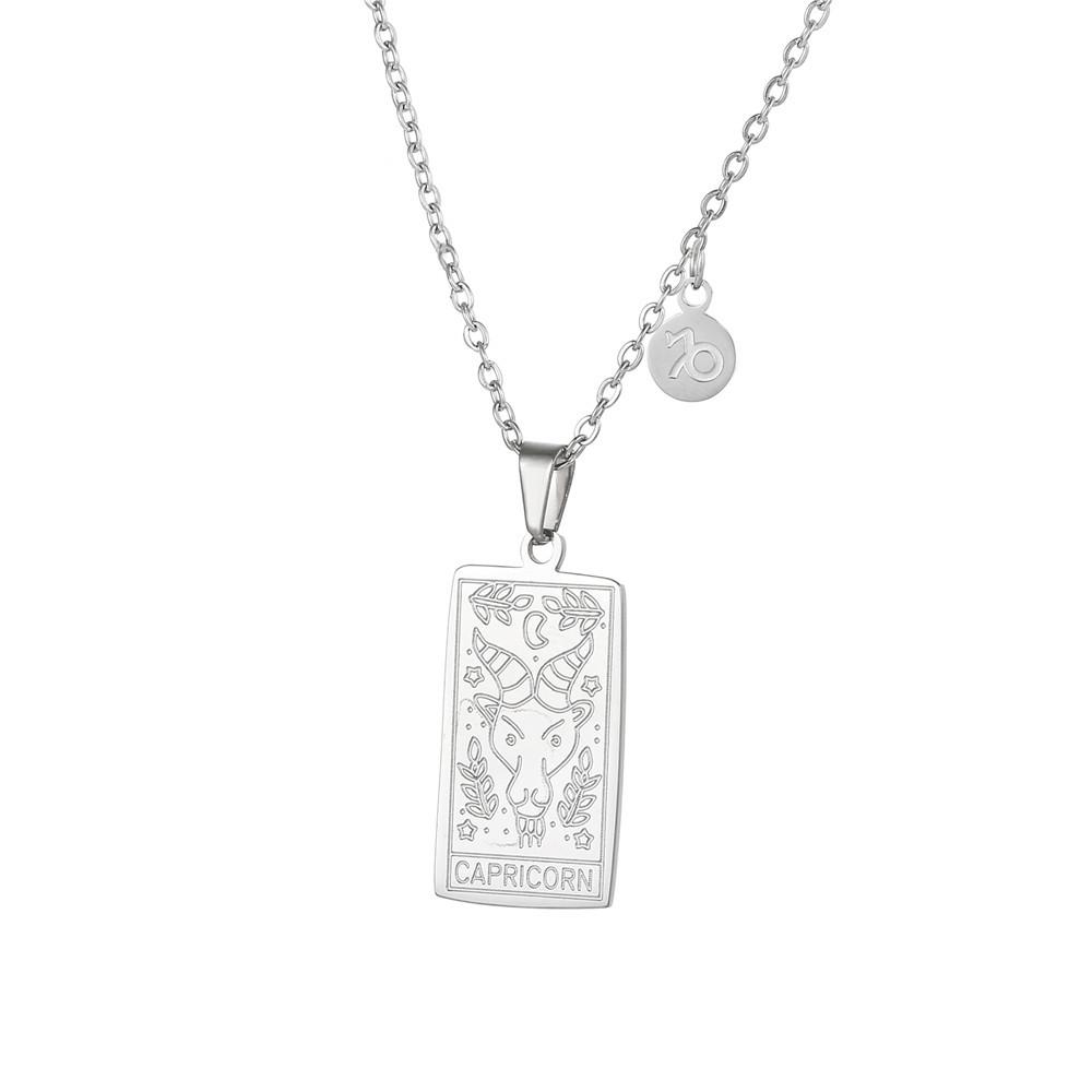 Twelve Constellations Tarot Card Stainless Steel Necklace with Fade-Resistant Pendant