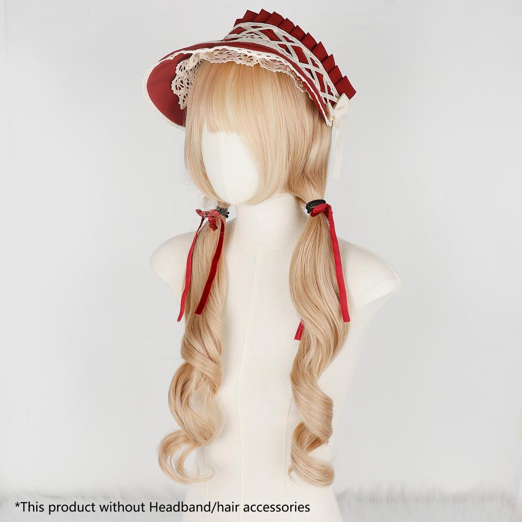 Synthetic Cute Lolita Wig Bunches Golden Brown Blonde Hair Wigs with Bangs Female Natural Wavy Long Hair Anime Cosplay