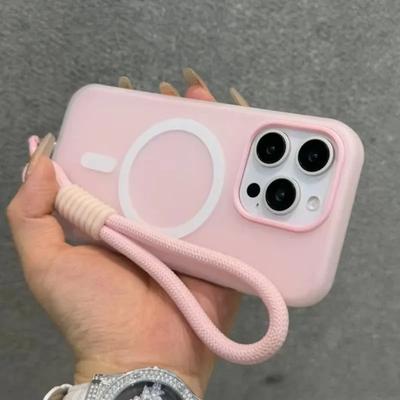 Luxury Soft With Lanyard Silicone Magsafe Phone Case for iPhone 15 16 17 14 12 13 Pro Max Plus Wireless Charge Magnetic Cover
