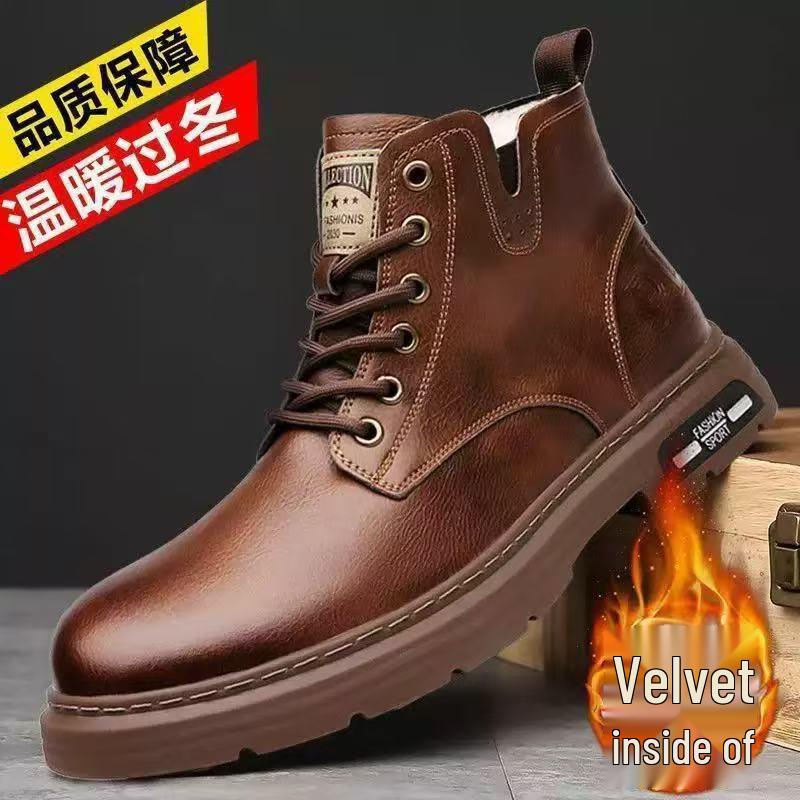 Men's Retro Leather Ankle Boots - Autumn/Winter British Style, High Top Lace-up.