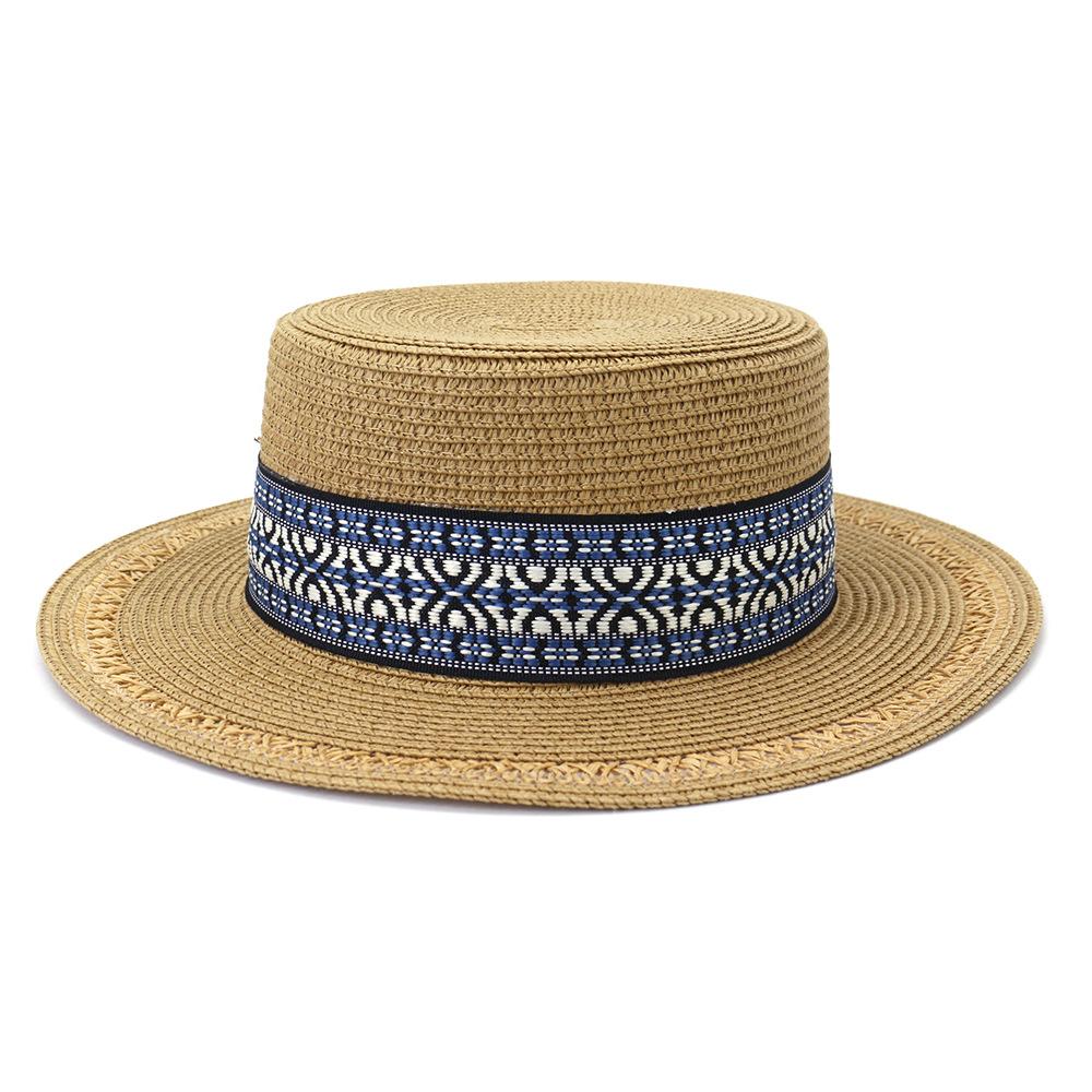 New Summer Panama Straw Sun Hats for Women Men's Fashion Flat Brim Ribbon Beach Hat Travel Cap Chapeau Femme Bohemia Elegant Hat