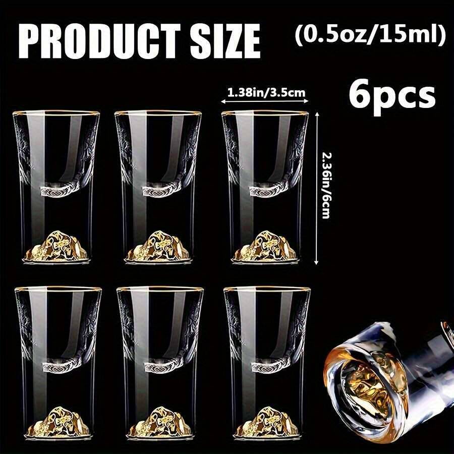 6Pcs 0.5Oz/15ml Premium Shot Glass Cups With Gold Leaf Detailing - Elegant Liquor Glasses Set, Perfect For Cocktails
