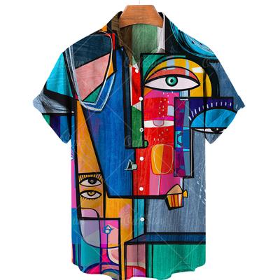 3d Graffiti Oil Painting Printed Shirt Men Fashion Streetwear Hawaiian Beach Casual Clothing