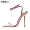 Eilyken Sexy Stiletto High Heels Women Sandals Fashion PVC Transparent Crystal Rhinestone Party Wedding Stripper Shoes