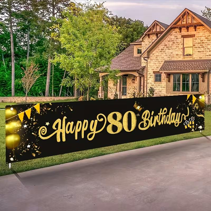 

2D Elegant 80th Birthday Banner, Black Gold Glitter Outdoor Backdrop 47.2x31.5inch/120*80cm