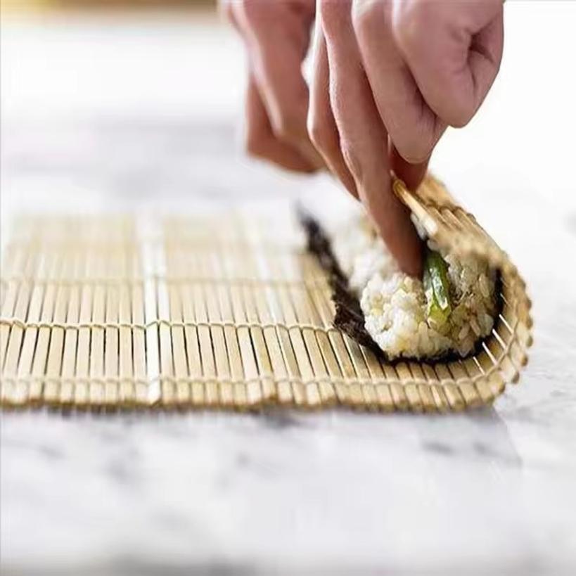 Exquisite Bamboo Sushi Mat with White Finish Seaweed Rice Roll Curling Non Stick Japanese Style Kitchen DIY Sushi Making Tool