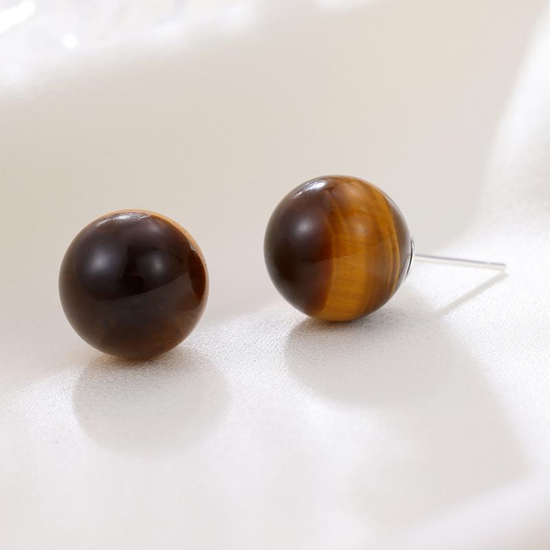 Banyan Tree Silver Tiger Eye Stone Earrings: Retro & Fashionable High-End Autumn/Winter Women's Jewelry