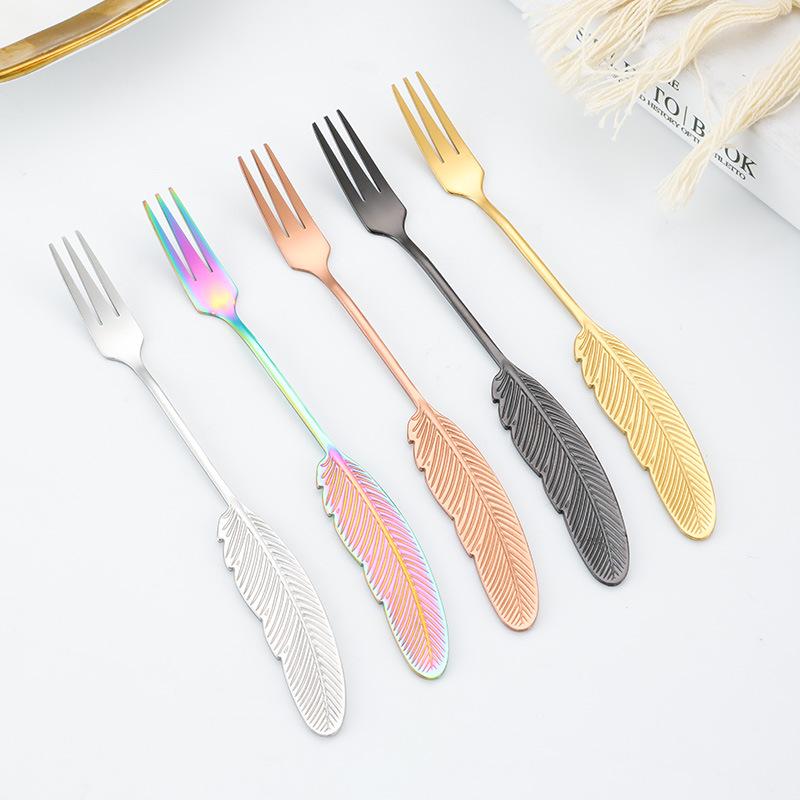 Creative Feather Stainless Steel Fork & Spoon Set for Dessert and Coffee