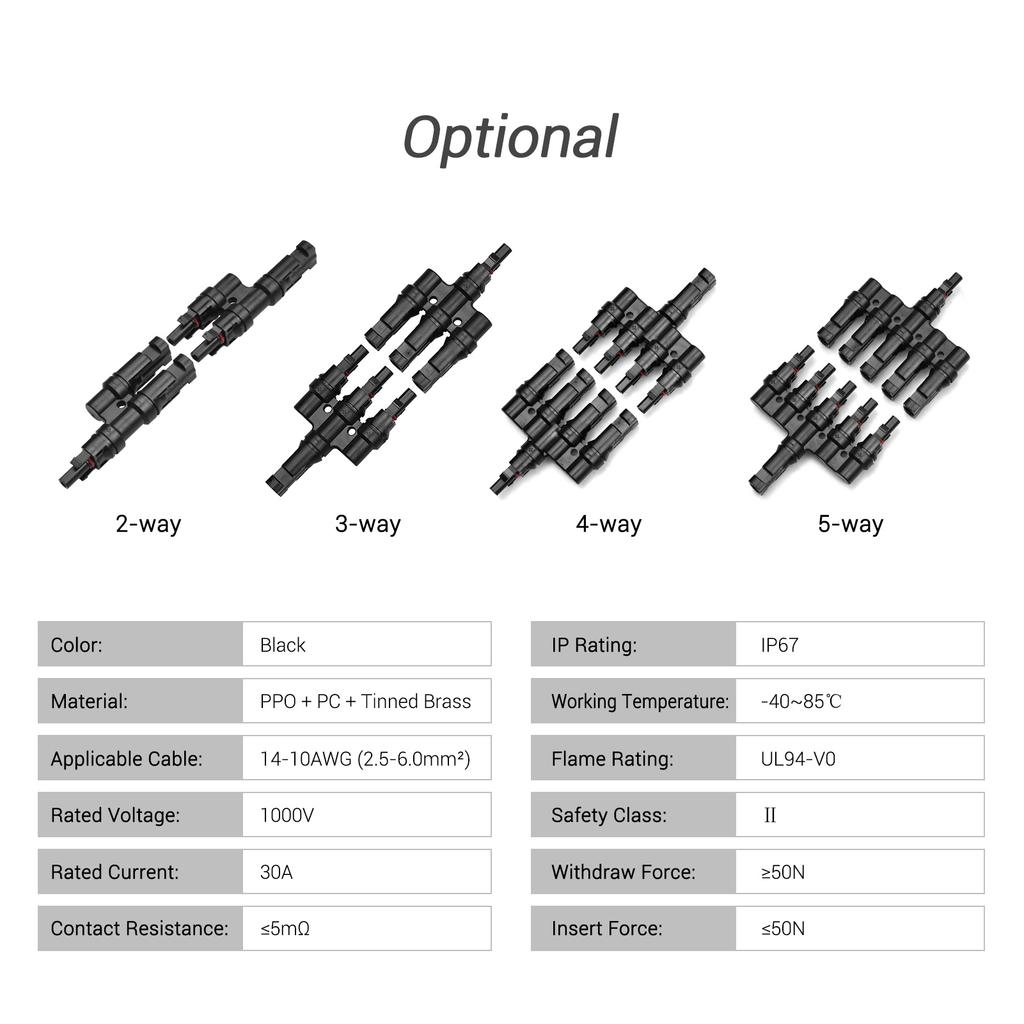Abzweig-Solarsteckverbinder T-Steckverbinder für die Parallelverbindung zwischen Solarmodulen 5-fach IP67