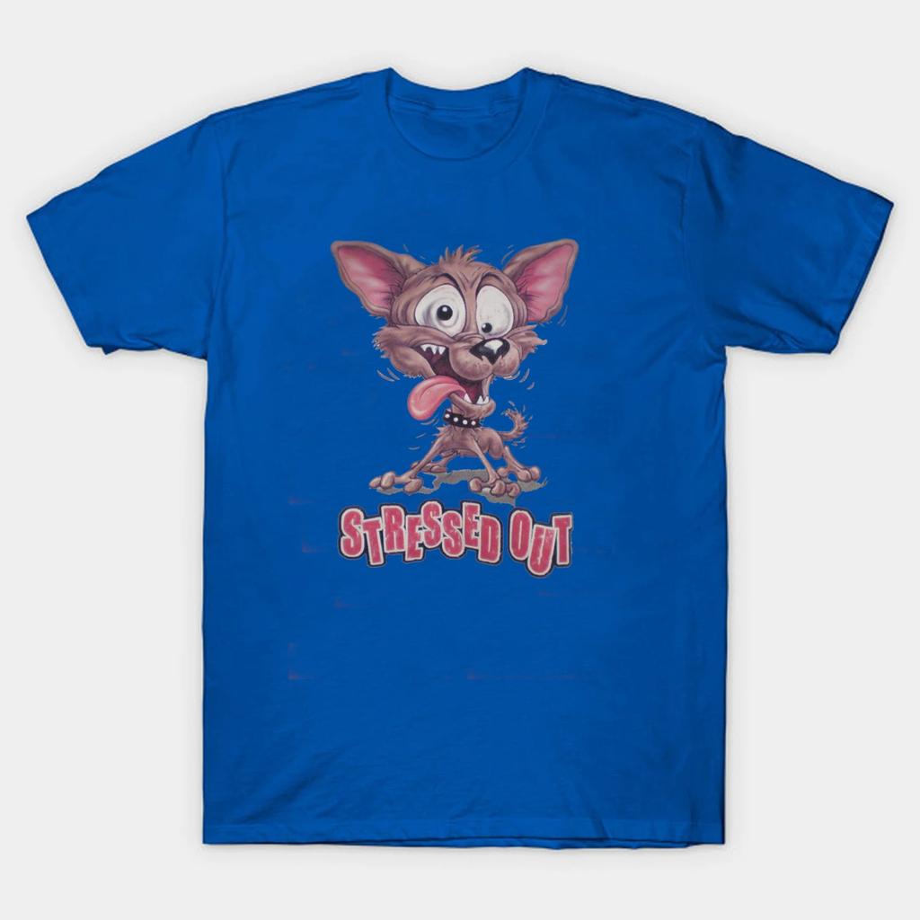 Funny Stressed Out Dog Cartoon Graphic Printed T-Shirt. Summer Cotton Short Sleeve O-Neck Mens T Shirt New S-3XL