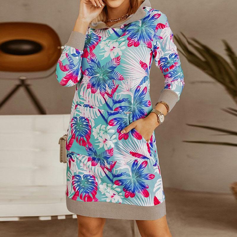 

Платье с капюшоном с 3D-принтом «Цветы» Осень-зима Толстовки