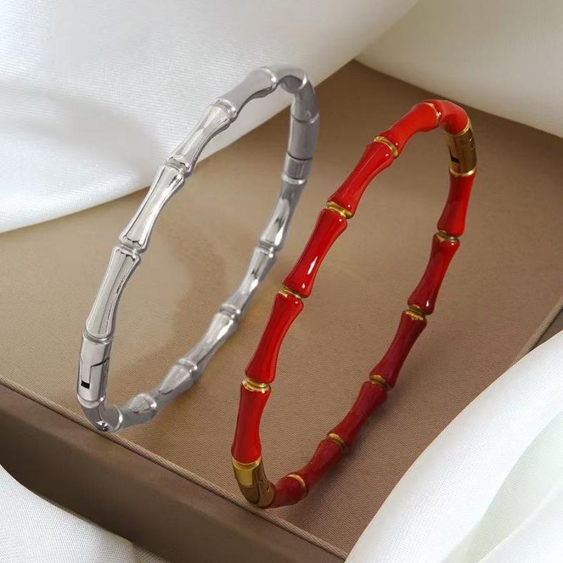 Women's Bamboo Joint Titanium Steel Oil Drip Bracelet: Simple, Durable, Fade-Resistant Stainless Steel