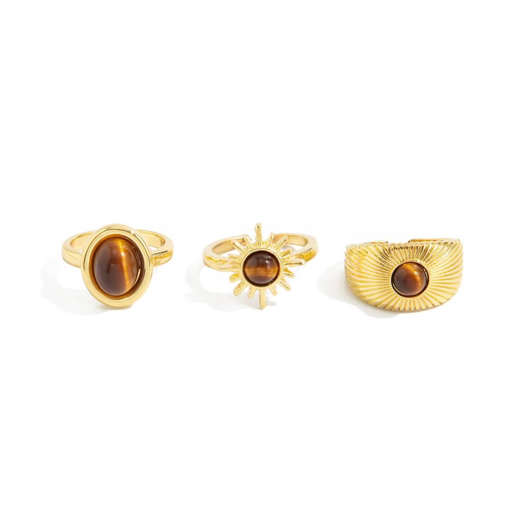 Vintage Morandi Tiger Eye Stone Open Ring, Unique Lava Sun Band Ring For Women