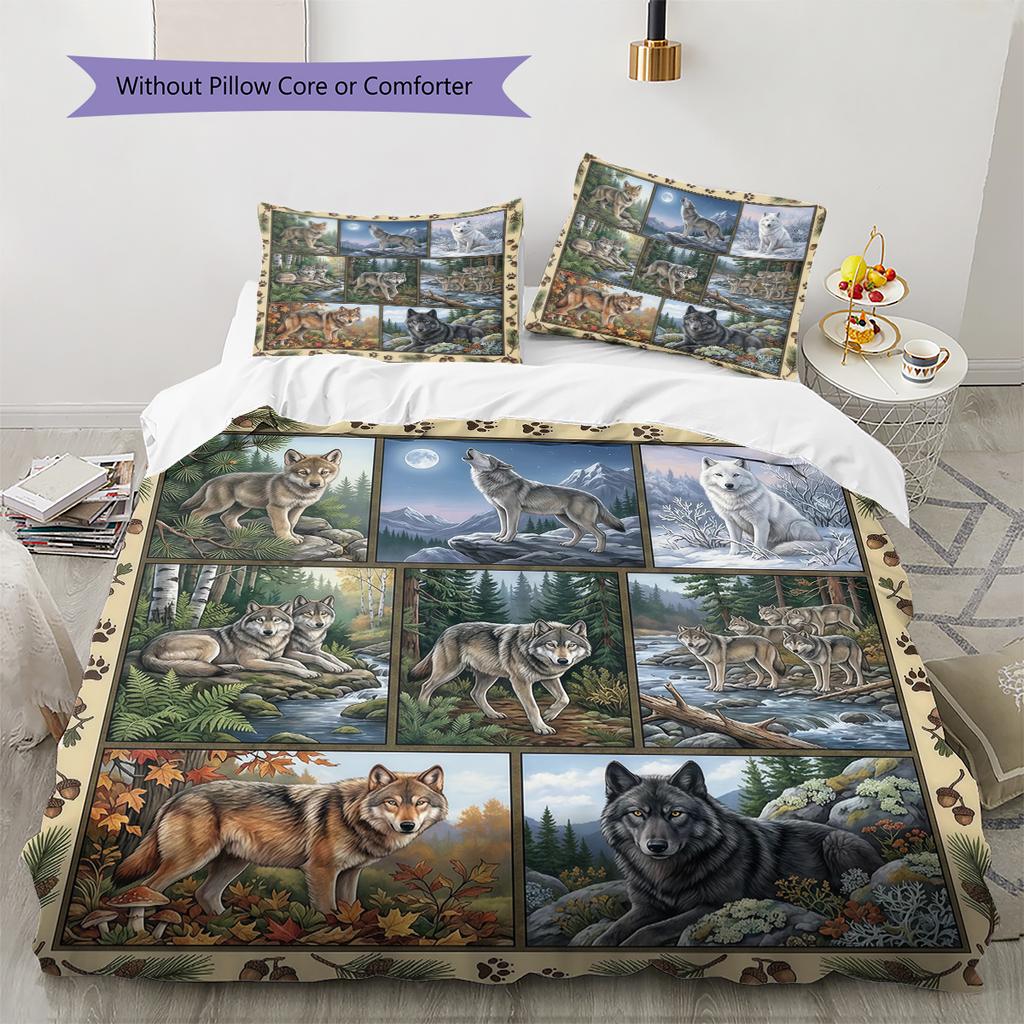 Retro Oil Painting Animals Pattern Bedding,Quilt Set Quilt Cover Pillowcase Home Birthday Gift (1 * duvet cover + 2 * pillowcase, without core)