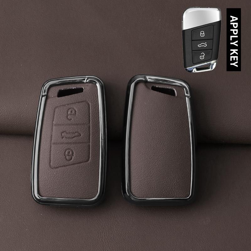 

Metal Leather Car Key Case Cover Shell For Vw Volkseagen Passat B8 Magotan For Skoda Superb A7 Kodiaq Seat Keychain Accessories