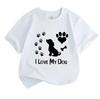 Kids Boys Girls 100% Cotton Crew Neck Short Sleeve T-Shirt, I Love My Dog Paw Print Heart Bone Pattern Casual Soft Tee for Children Daily Wear Puppy L