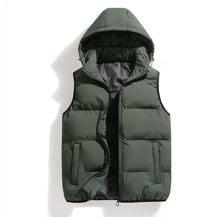 Hooded Vest Men Casual Waistcoat Sleeveless Padded Jacket Couples Detachable Hat  Zipper Pockets Down Jackets Men Outwear