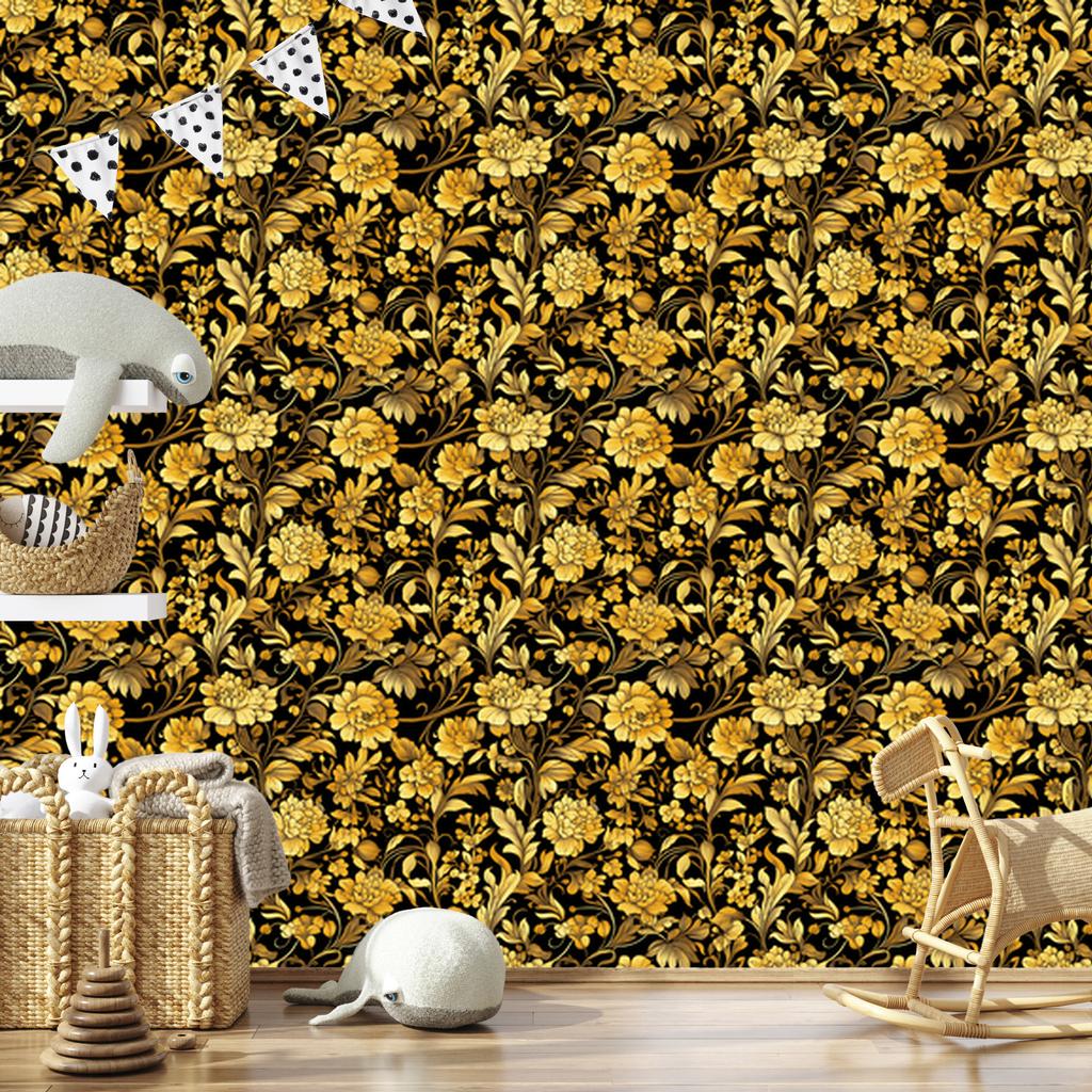 Golden Hibiscus Wallpaper, Ochre Background, Ochre Center, 50x1000
