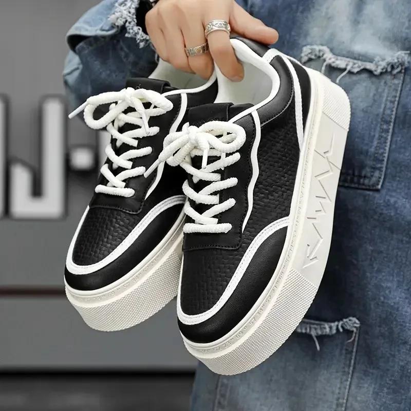 Fashion Men's Sneakers Fashion Skateboard Shoes Light Leather Casual Shoes for Men Lace Up Vulcanize Shoes Platform Shoe Tenis Masculino