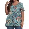 Women's Fashion Casual V-Neck Pullover Short Sleeve Large Size Vintage Printed Top