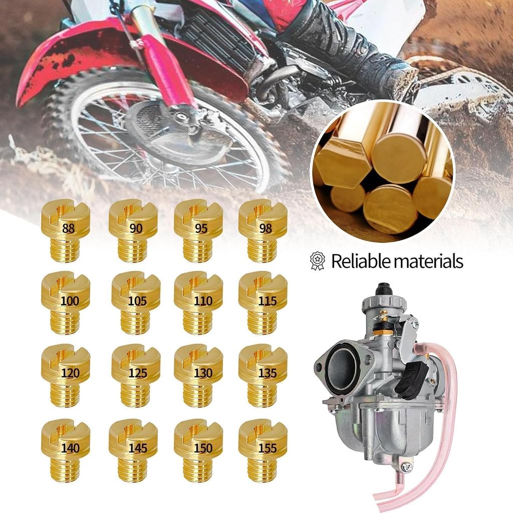 16pcs 5mm Carburetor Main Jet Kit Compatible with Mikuni Vm22 Vm24 Vm26 125cc 150cc 200cc 250cc Dirt Bike Pit Bike ATV Carb Nozzle 88 90 95 98 100