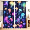2pcs Brilliant Colored Jellyfish Printed Curtain for Home Decor - Rod Pocket Window Treatment for Bedroom, Office, Kitchen