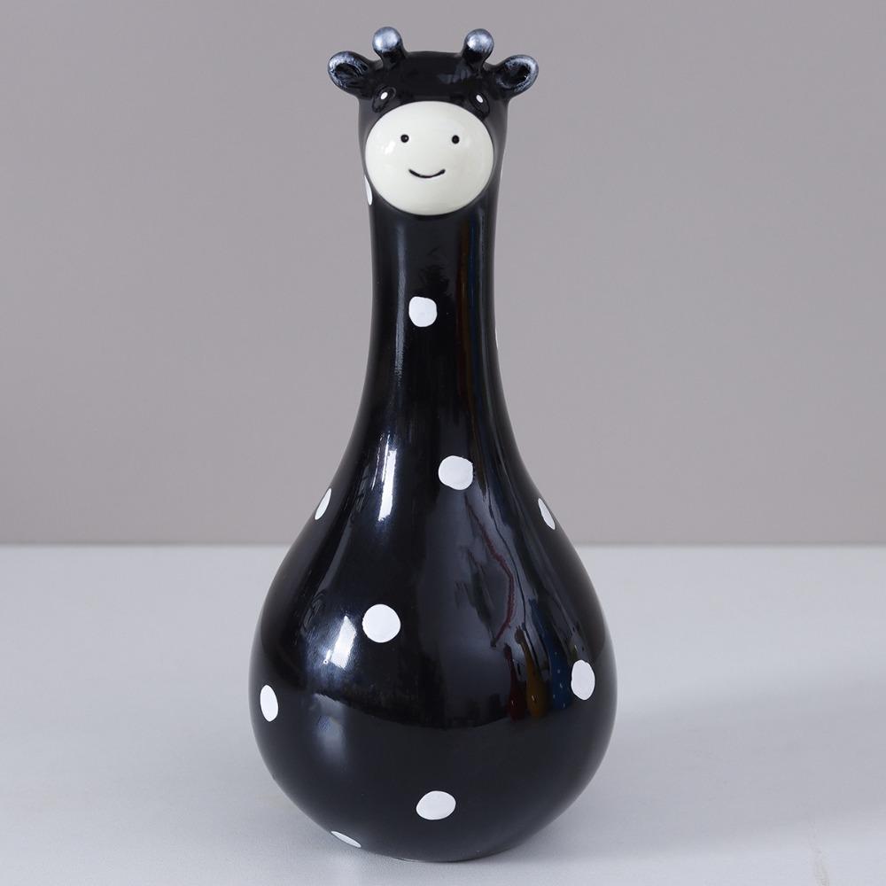 Hand Painted Cartoon Giraffe Resin Vase Novelty Cute Animal Flower Holder  Desktop Decor
