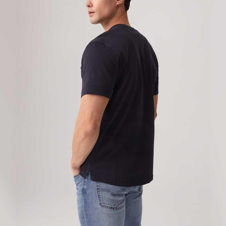 Levis SS25 Logo Embroidered Crew Neck Ribbed Hem Casual Split Hem Short Sleeve T-Shirt Men T-Shirts Dark-Blue 003YV-0001