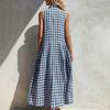 Women’s Sleeveless Maxi Dress Button Down Loose Fit Long Dress with Collared Neckline for Beach or Vacation Wear