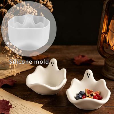 Versatile Glue Casting Halloween Ghost Storage Bowl Silicone Mold, DIY Jewelry Dish Candy Mold Desktop Organizer for Plaster Resin Cement Epoxy Party