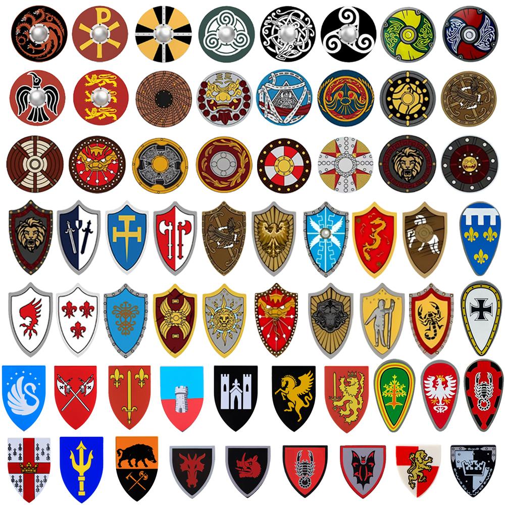 Bai Fen Bai Toys Unisex Moc Medieval Castle Knight Building Block Figure Military Weapon Printed Accessories Shield Soldier Guard Equipment Diy Toy Gift