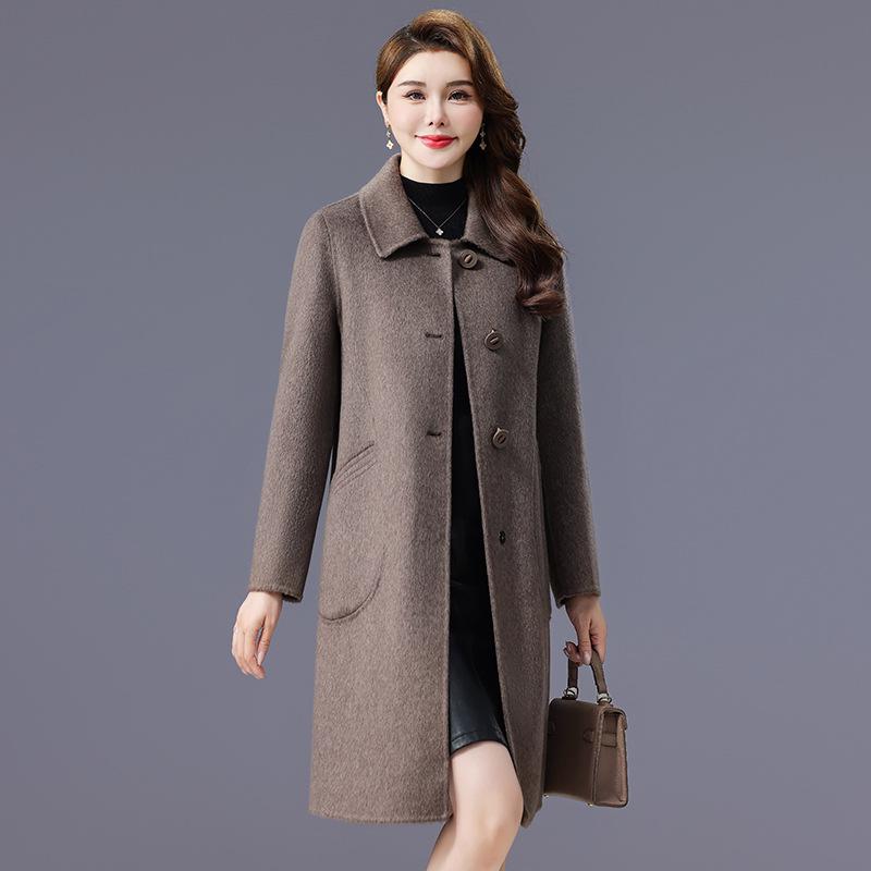 Women's Double-Faced Wool Camel Hair Coat - Autumn/Winter Style, Middle-Aged Mother's Loose, Slimming, Elegant Overcoat