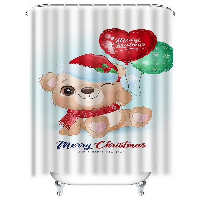 Tuniu Charming Christmas Bear Bathroom Shower Curtain Festive Holiday Decor Cute Animal Print Waterproof Fabric Backdrop