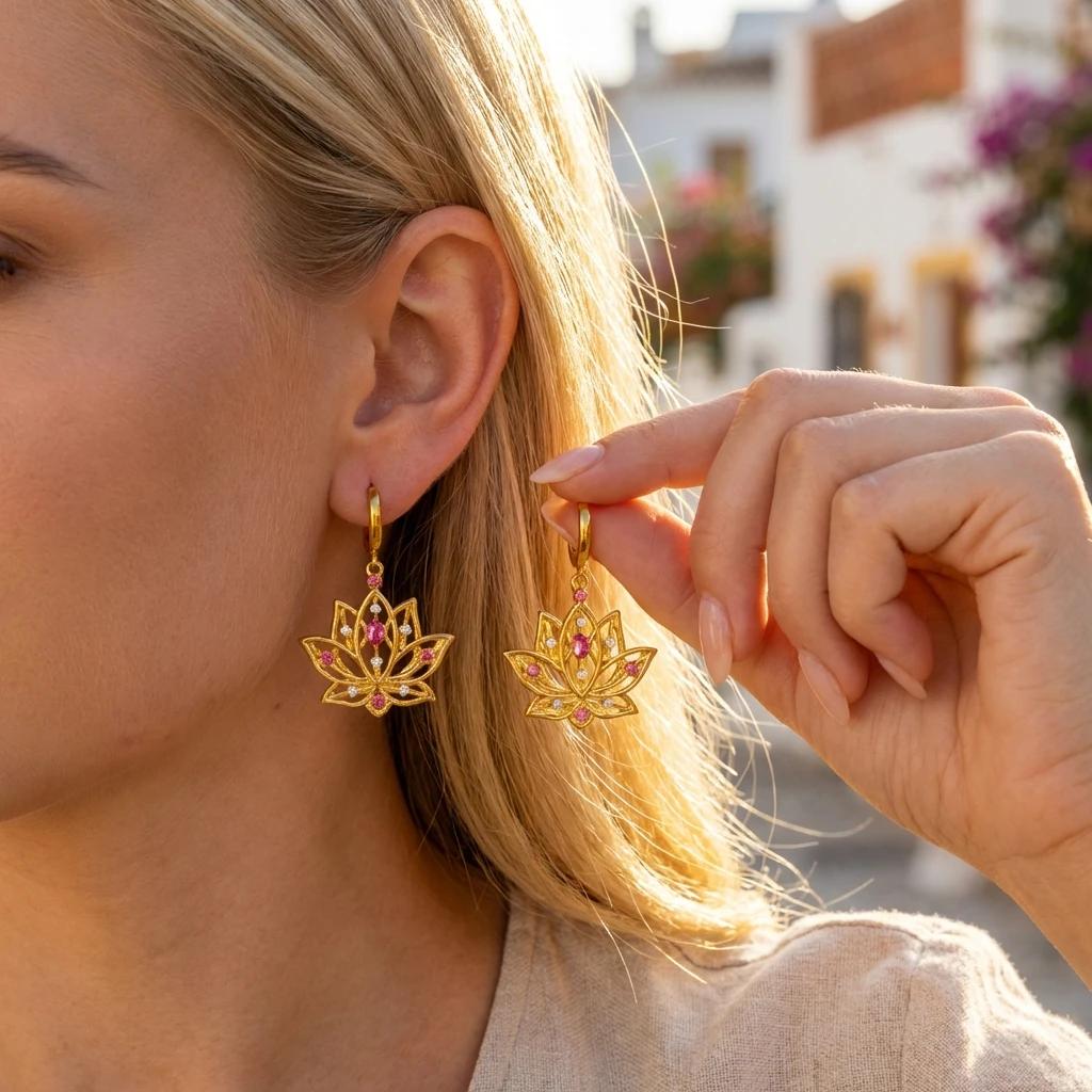 

Flower Drop Earrings For Women Gold Color Rhinestone Dangle Earring Spiritual Crystal Jewelry Gift