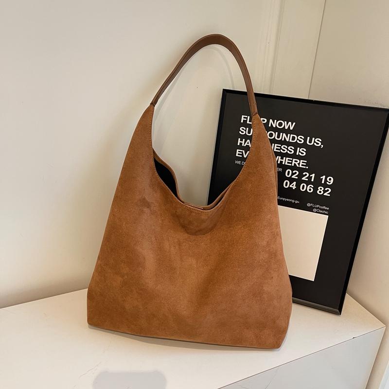 Women's Suede Shoulder Bags Large Capacity Bag Simple and Casual Basic Style Sewing Line Hasp