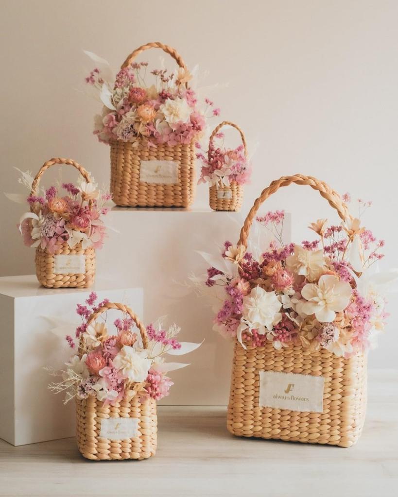 Flower Bag Square Basket Bag Ferique Pink Dried Preserved Flowers Gift for Wedding Wedding Grand Respect for the Aged Retirement Farewell Gift No.3 /