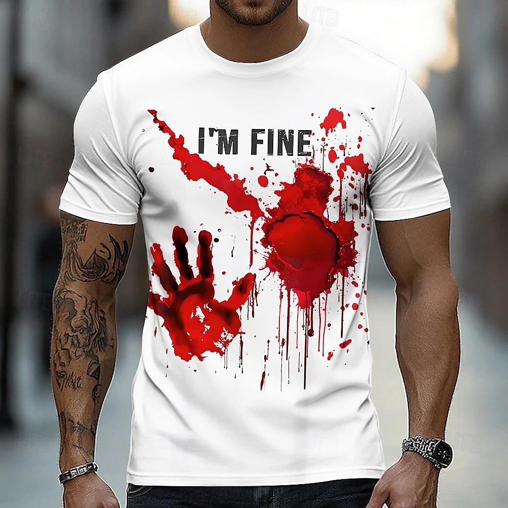 Fashion Halloween Red Palm Graphic Short Sleeve T-shirt Breathable Men's Short Sleeve Tee Clothing I'm OK Print T Shirt For Man