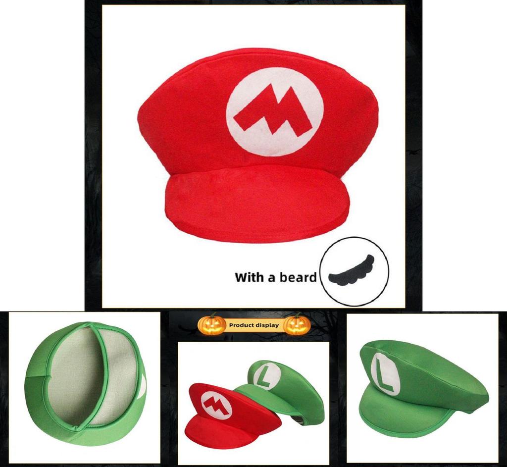 Super Mario Bros Red Green Cosplay Hat Unisex Costume Prop Gift