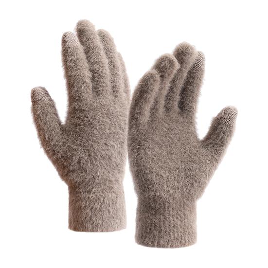 1 Pair Unisex Winter Gloves Thick Plush Five Fingers Non-slip Touch Screen Solid Color Stretchy Heat Retention Cycling Outdoor Activity Gloves