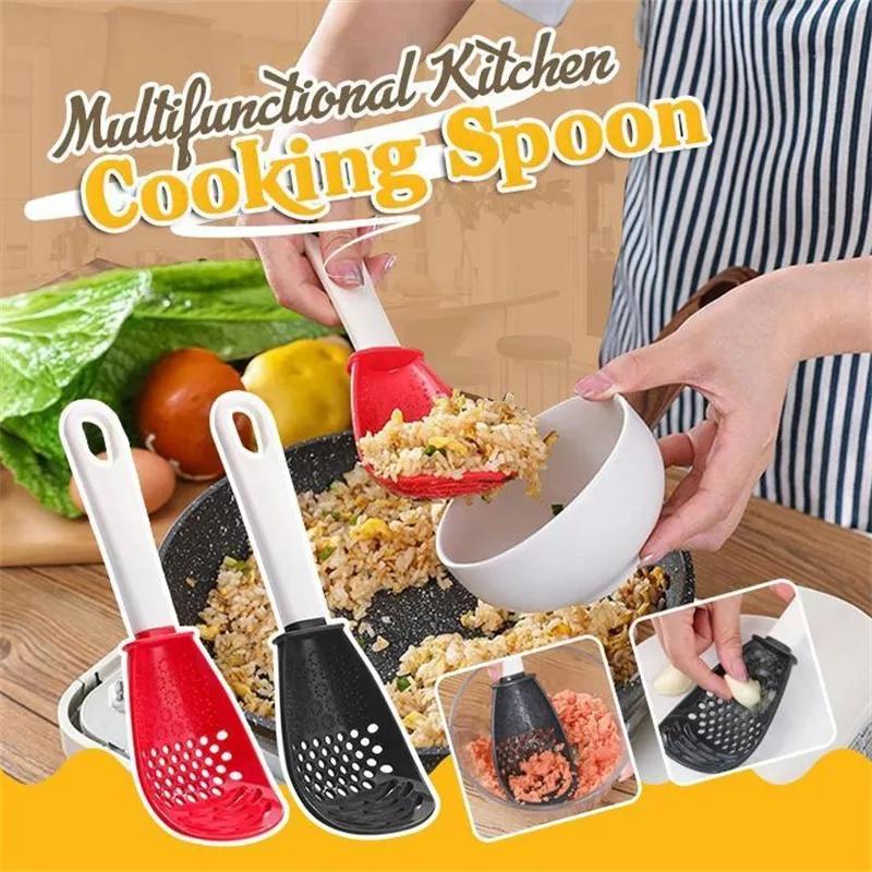 Multifunctional Kitchen Cooking Spoon Heat-resistant Hanging Hole Innovative Potato Garlic Press Colander Tableware Tool