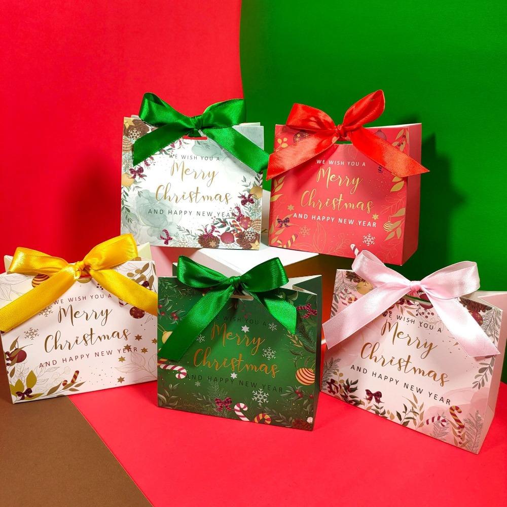 

5/10pcs Colorful Ribbon Xmas Paper Box Cookie Gift Packaging Box Candy Box Christmas Party Decor 5pcs зелений