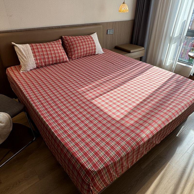 

American Retro Checkered Bed Fitted Sheet Single Piece Fully Enclosed Bed Cover Anti-Slip Mattress Protector Cover 90x200cm красный