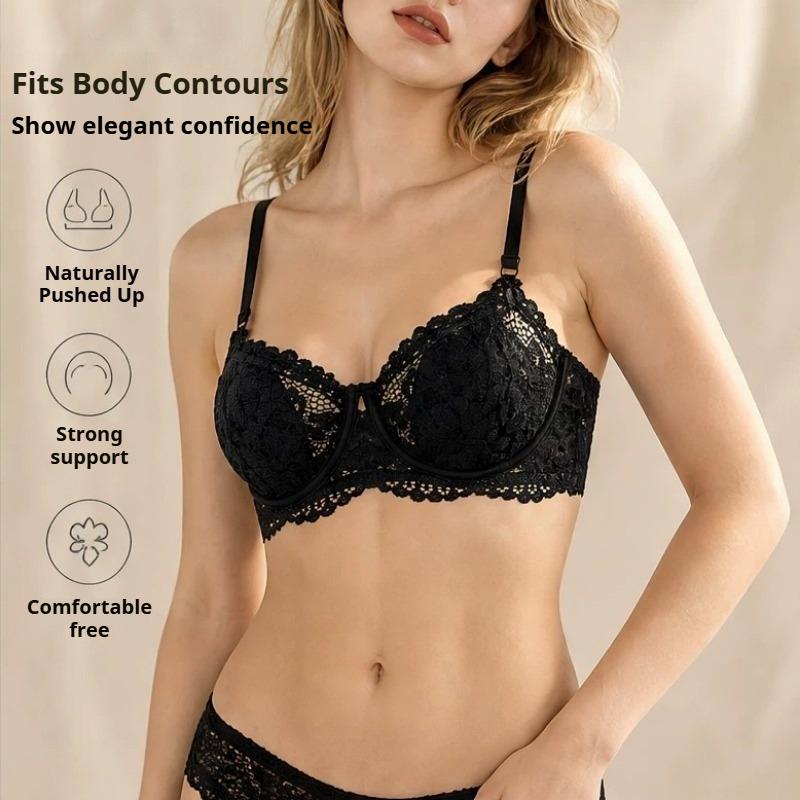 Set Reggiseno in Pizzo Francese da Donna Minimizer Push-Up con Ferretto Lingerie Nylon Spandex