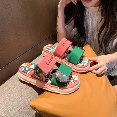 Thick-soled Sandals Women Wear In Summer 2025 Grandma's New Popular Candy-colored Graffiti Beach Sandals Step On Shit Women