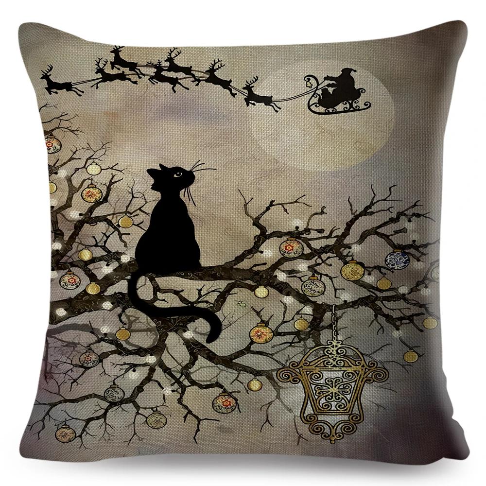 Cute Elegant Black Cat Cushion Cover Double Print Decor Cartoon Animal Pillow Case for Sofa Home Car Linen Throw Pillowcase