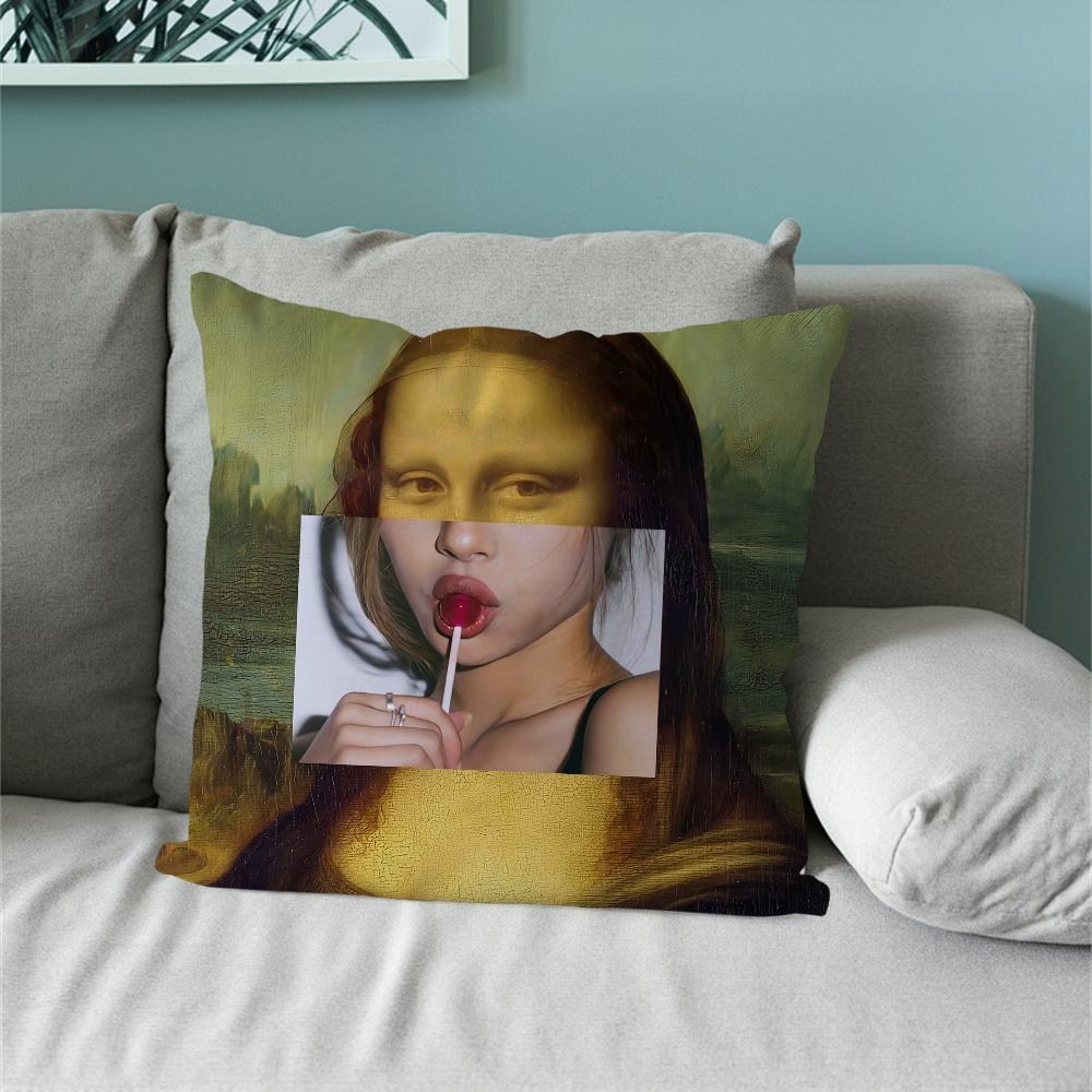 Aesthetic Art Mona Lisa Funny Pillow Case Sofa Living Room Bedroom Headboard Backrest Cushion Square Cushion Nap Time