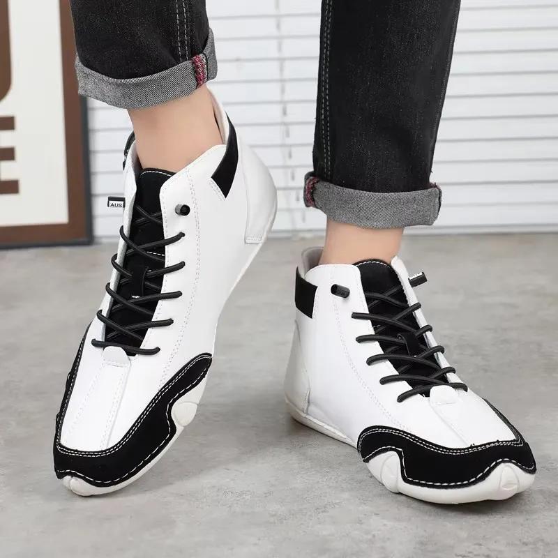 White PU Leather High Top Shoes Fashionable Versatile Simple High Quality Design Casual Lace Up Shoes for Both Men and Women