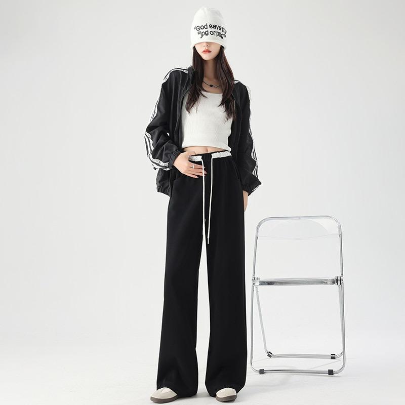 Contrasting sports sweatpants women's autumn and winter new high-waisted loose and thin drape casual pants versatile straight mopping pants