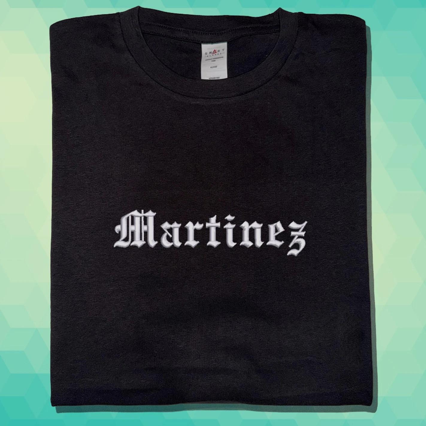 Custom Last Name Embroidered Text Old English Your name Brand Embroidered Tee S